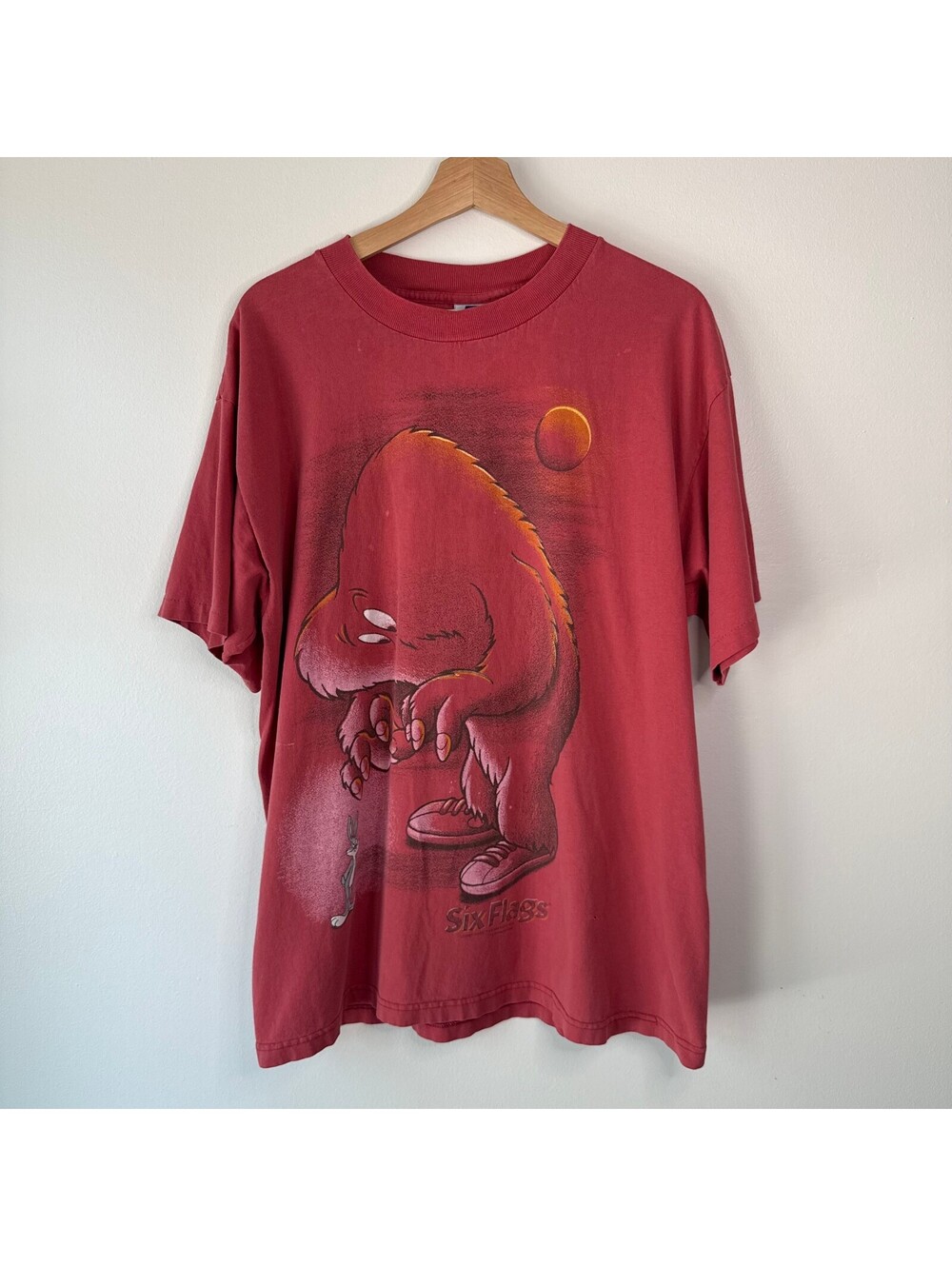 Vintage 90s Looney Tunes Six Flags Gossamer & Bugs Bunny Short Sleeve T-Shirt XL